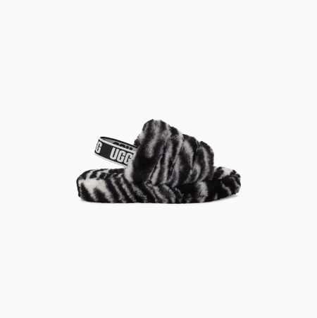 UGG Fluff Yeah Zebra Black White Slides for Kids (JZVG30758)